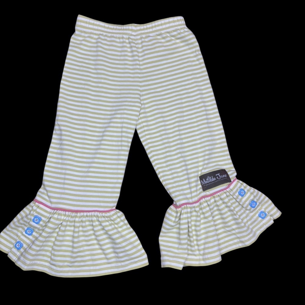 Girls Matilda Jane Big Ruffle Pants Bottoms Sz 4 Stripe Green white K13